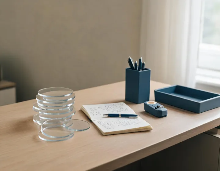 Independent mineral glass lenses sourcing desk with unlabeled blanks