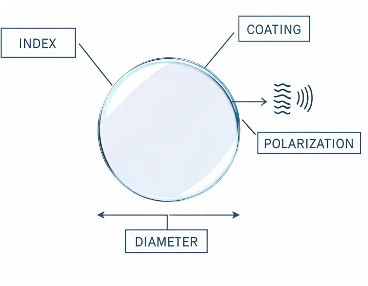 Mineral glass lenses specification worksheet illustration, not a premises map